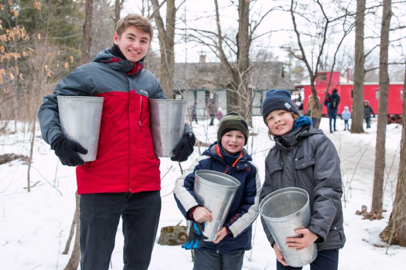 Children holding buckets of Maple Sap at Westfield Heritage Conservation Area