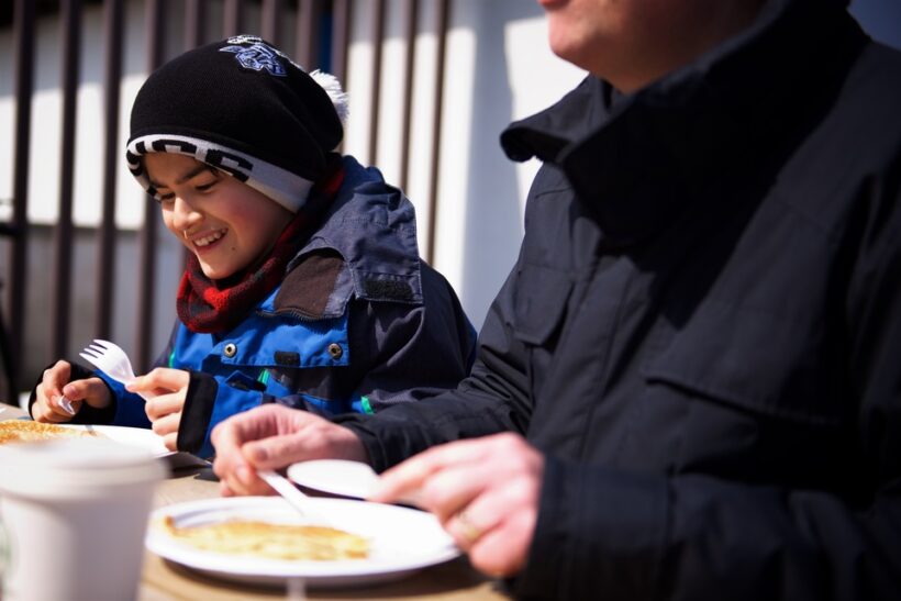 Enjoying a delicious pancake breakfast with pure maple syrup at Terra Cotta Conservation Area