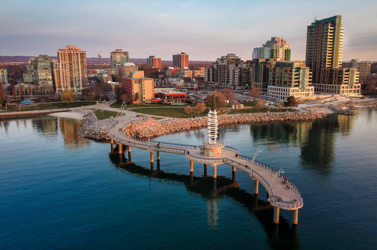 Drone shot of the Burlington Waterfront and Spencer Smith Park